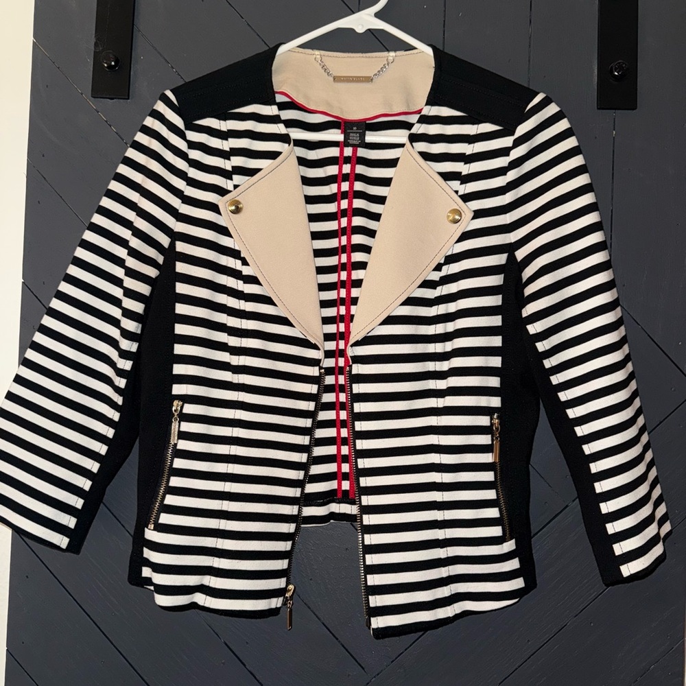 White House Black Market Striped Blazer with Gold Accents